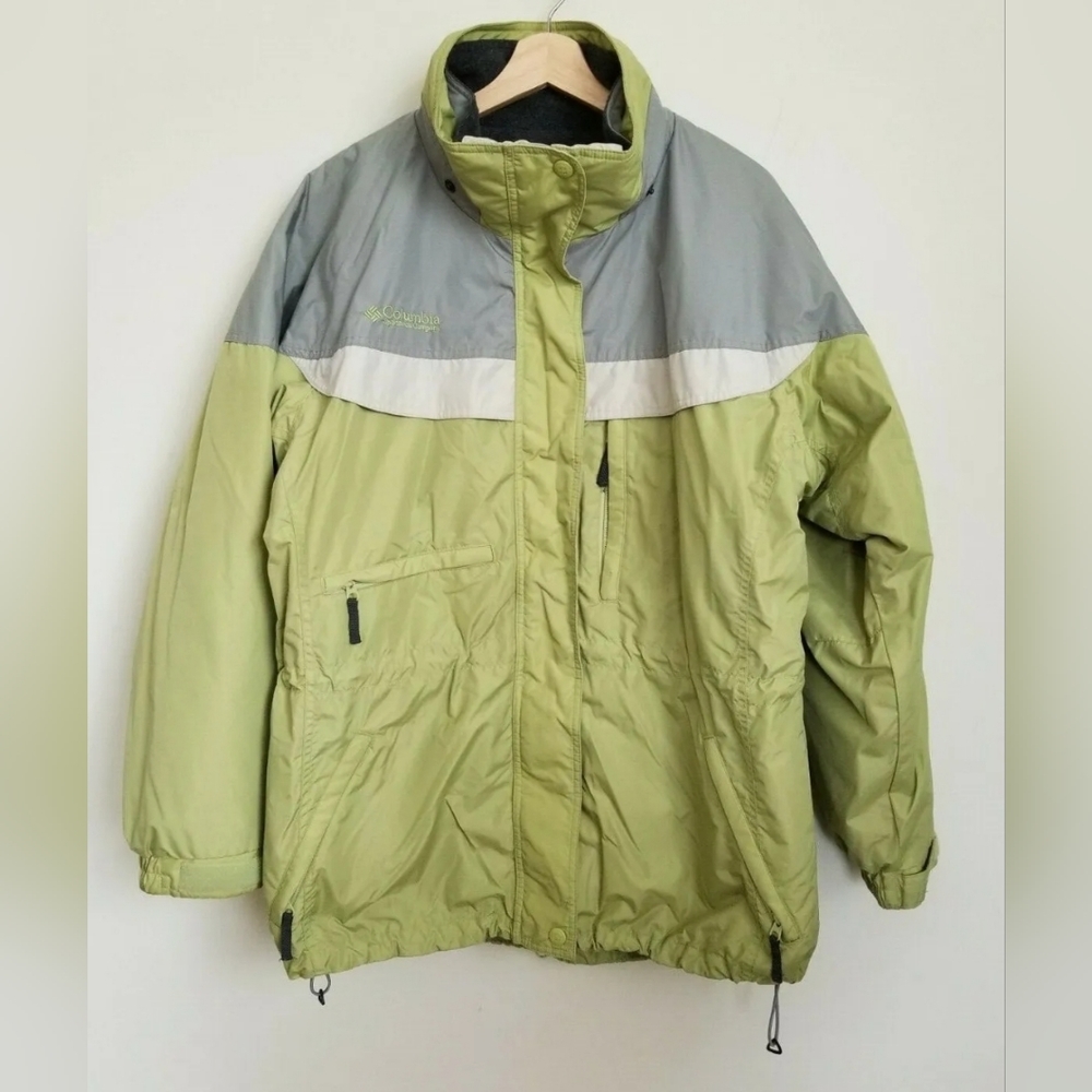 Columbia Core Tech Jacket Lime Gray Hooded Stand Collar Zip Pockets Insulated XL